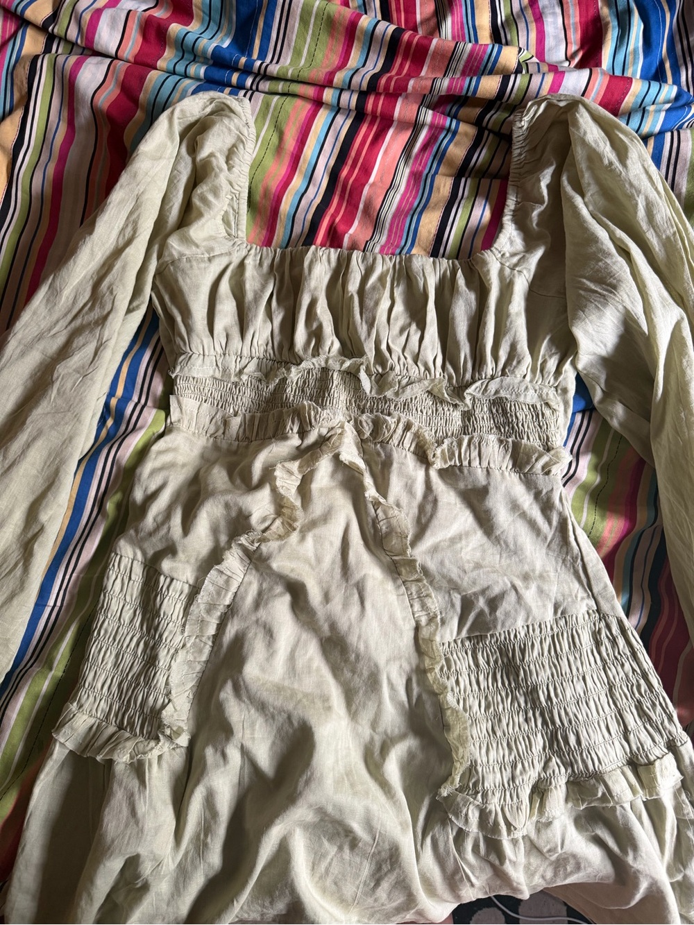 Pale Green Long-Sleeve Smocked Women's Mini Dress